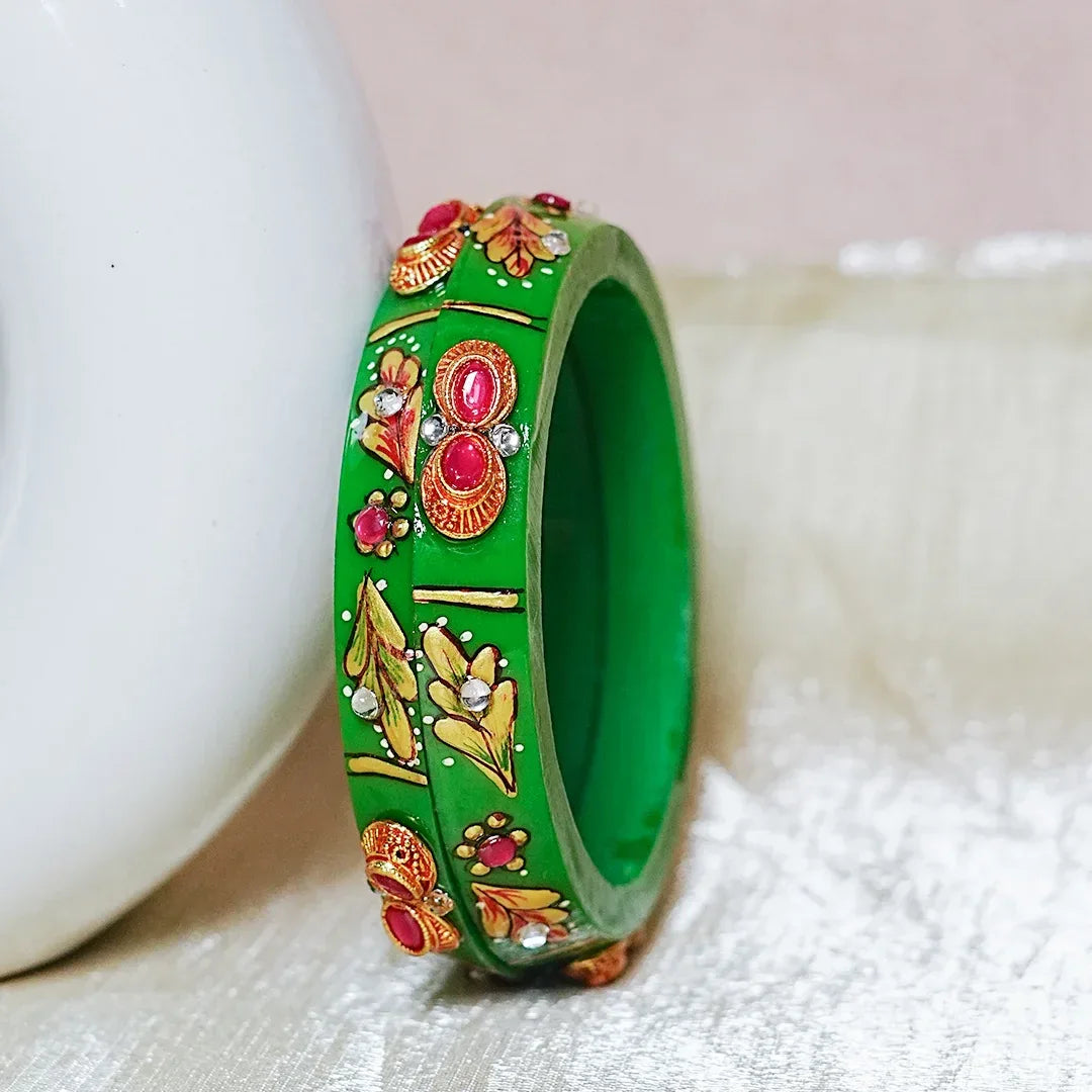 Traditional Meenakari Work Acrylic Kada Bangle for Women (Pack of 2) - The Golden Cascade